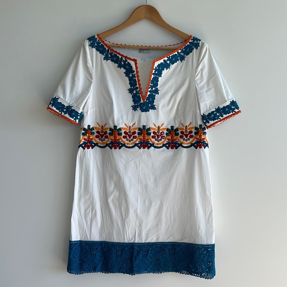 Philosophy di Alberta Ferretti Embroidered White Cotton Dress w/ Crochet Size 8